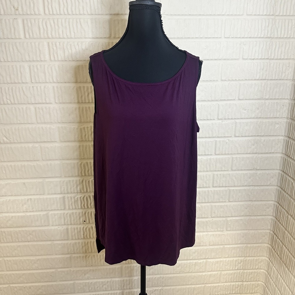 Eileen Fisher Round Neck Plum Tank Top Sz XL Basic Stretchy Everyday Essential